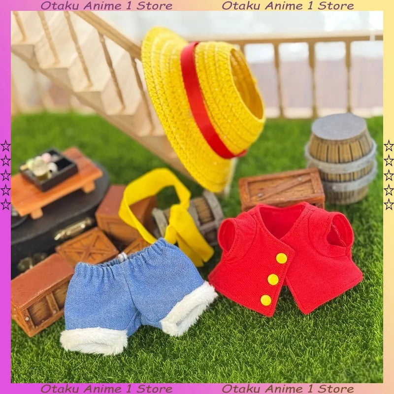 New Labubu Doll Clothes Cartoon Chopper Hat Backpack Luffy Straw 4-Piece Set Mini Plush Doll Clothing Fashion Doll Accessories