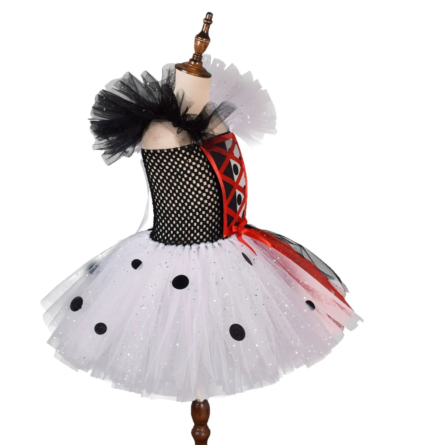 2025 Classic Girl Cosplay Clown Pure White + Black Princess Puffed Skirt Halloween Easter Festival Party Dress+ Accessories Set