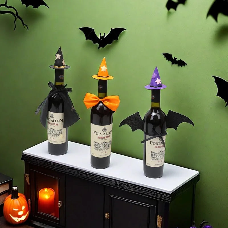 Halloween Mini Witch Hat Bottle Decoration Halloween Party Wine Bottle Hat Happy Halloween Day 2025 Home Dinner Table Supplies