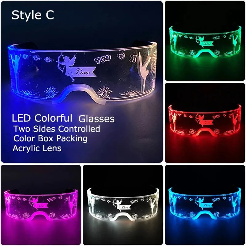 Halloween Party Glasses LED Light Up Cyberpunk Glasses Glowing Cool Goggles for Man Women Futuristic Cosplay Bar Party Props