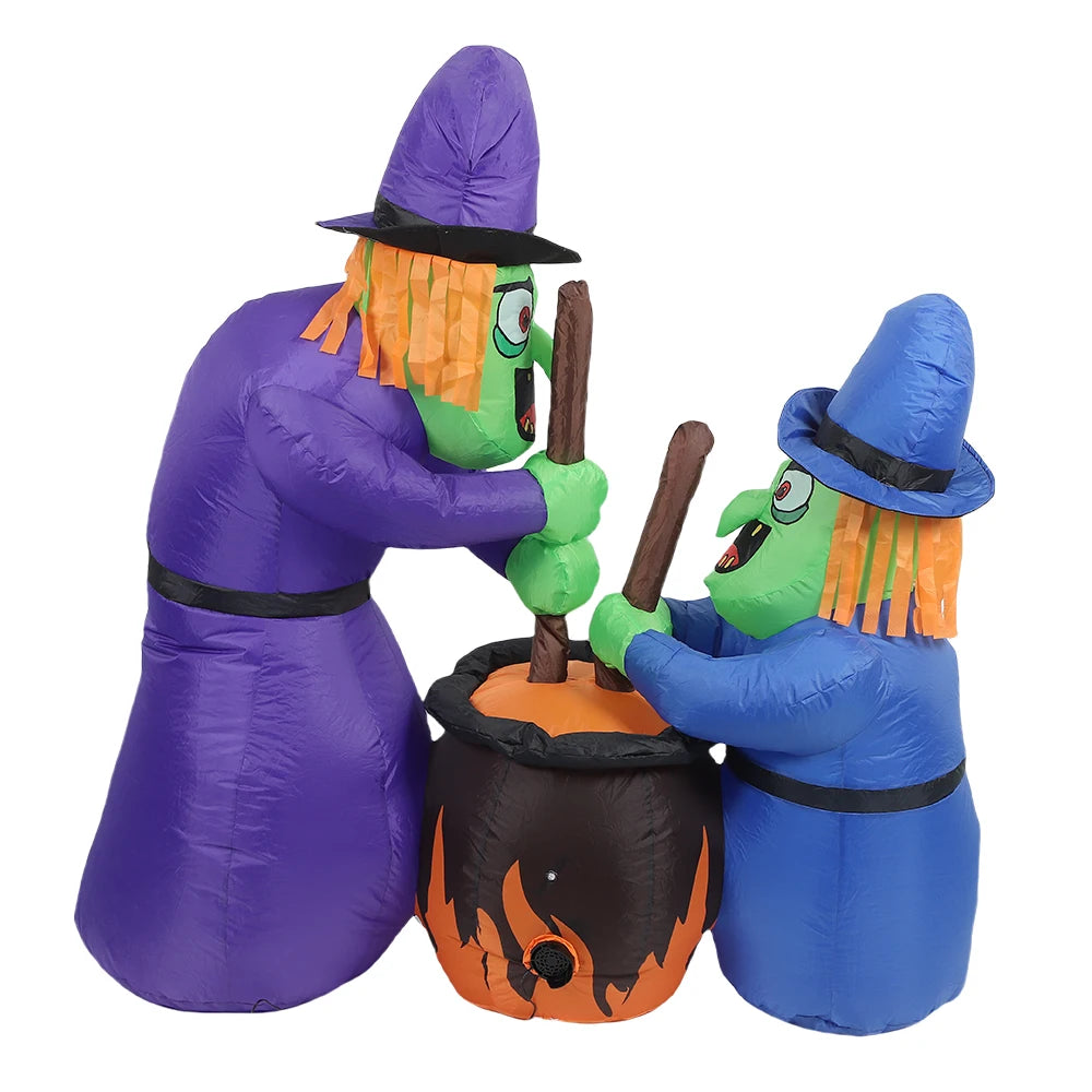 5Ft Halloween Inflatable Two Witches and Cauldron Decoration With Light, Inflatable Yard Decor Blow Up With Build-In LEDs