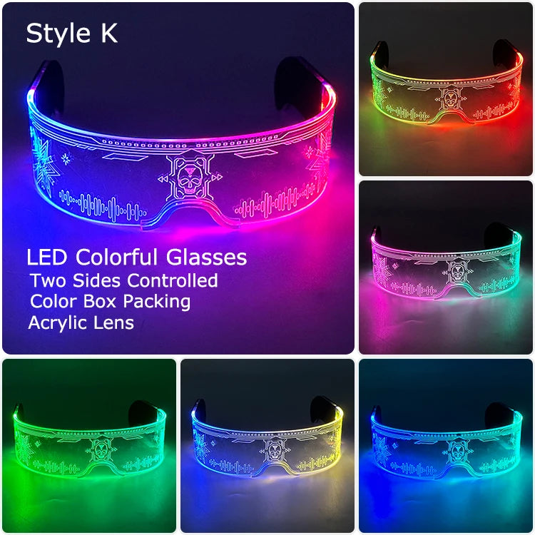 Acrylic LED Luminous Glasses Glow Party Glasses Neon Light Up Visor Eyeglasses DJ Bar Party Eyewear for Halloween Christmas