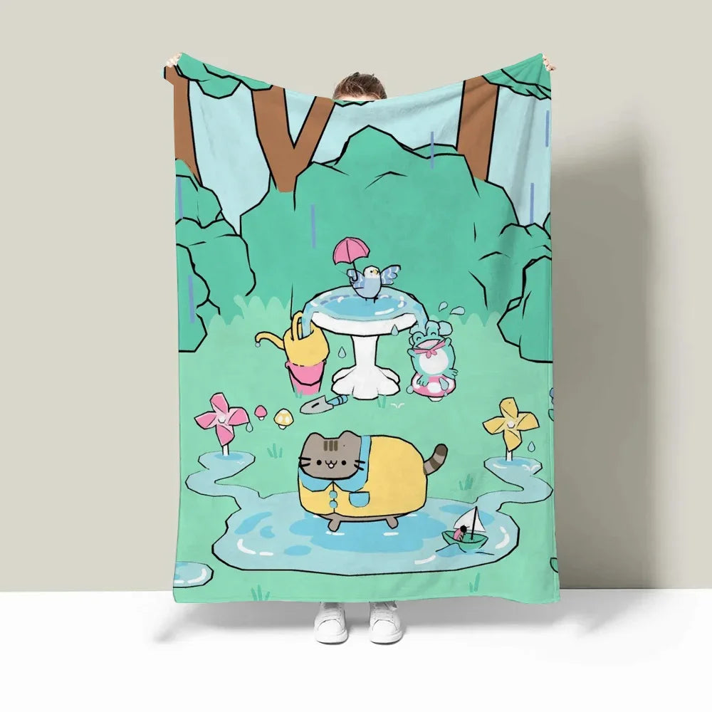 Pusheens Large Blanket King Size Throw Blanket for Sofa Luxury Bedding Hairy Blankets for Bed Fluffy Soft Blankets Characters