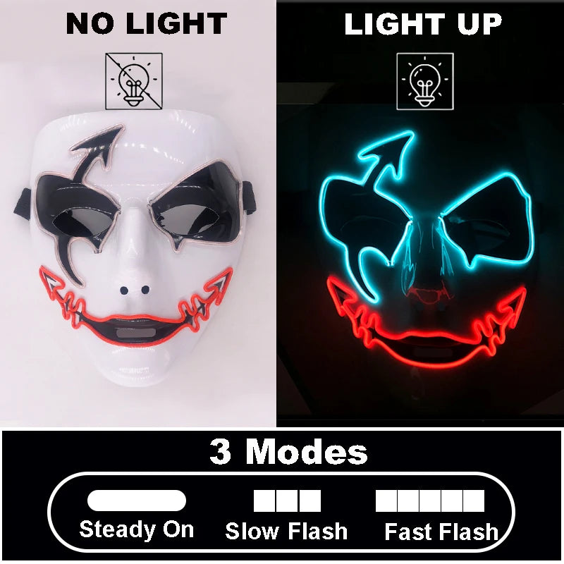 Shuffle Dance Mask Luminous Purge Mask Demon Slayer Glowing Masquerade Cosplay Mask for Halloween Horror Haunted House Props