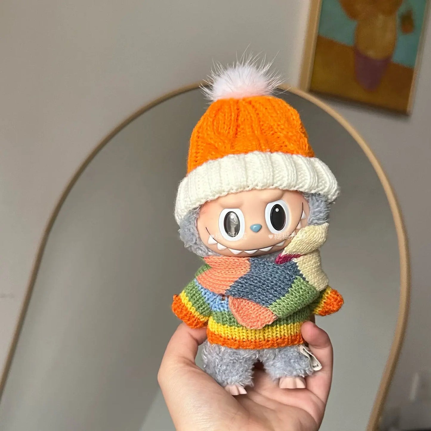 17cm Labubu Doll Clothes Macaron Labubu Christmas Costumes Set V1 V2 Winter Christmas Sweater Scarf Set Clothing 