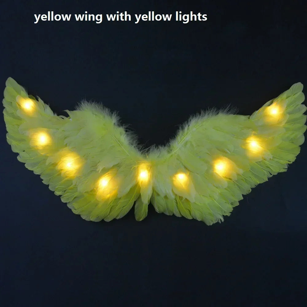 Women Girl LED Glow Light Up Angel Feather Wing Fairy Wings Props Birthday Wedding Party Christmas Halloween Costume Cosplay