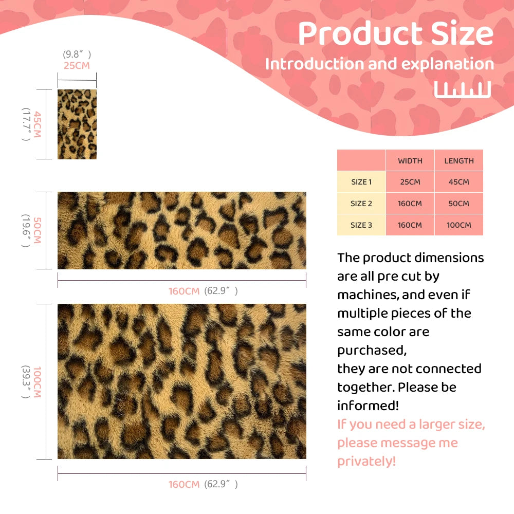 Leopard Print Plush Fabric 25x45cm/160x50cm/160x100cm Faux Fur Fabric 1cm Minky Fabric DIY Handmade/Decoration Sewing Fabric