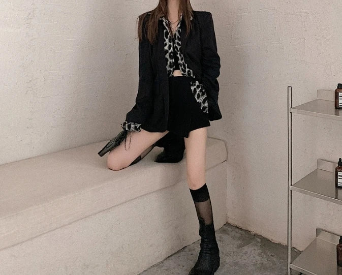 Design Sensation Hot Street Hong Kong Style Leopard Print Long Sleeved Women's Clothing 2025 Spring New Mid Length Shirt