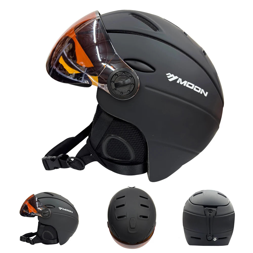 MOON Professional Half-Covered Ski Helmet Integrally-Molded Sports Man Women Snow Skiing Snowboard Helmets With Goggles Cover