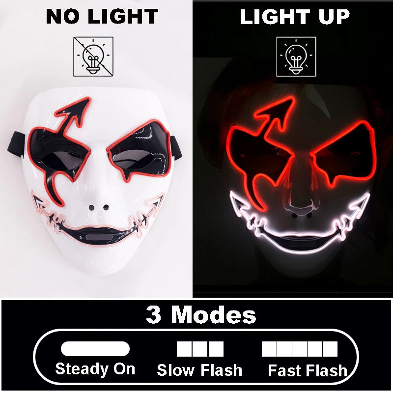 Shuffle Dance Mask Luminous Purge Mask Demon Slayer Glowing Masquerade Cosplay Mask for Halloween Horror Haunted House Props