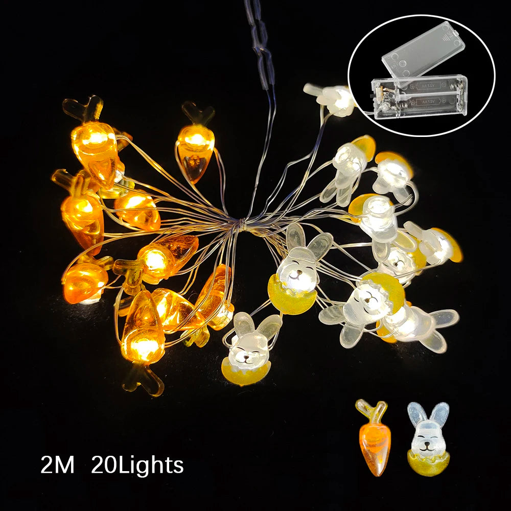 2M 20Leds Easter Fairy Light String Easter Eggs Rabbit Carrot Led Lights for Home Garland Diy Light Happy Easter Decoration 2025