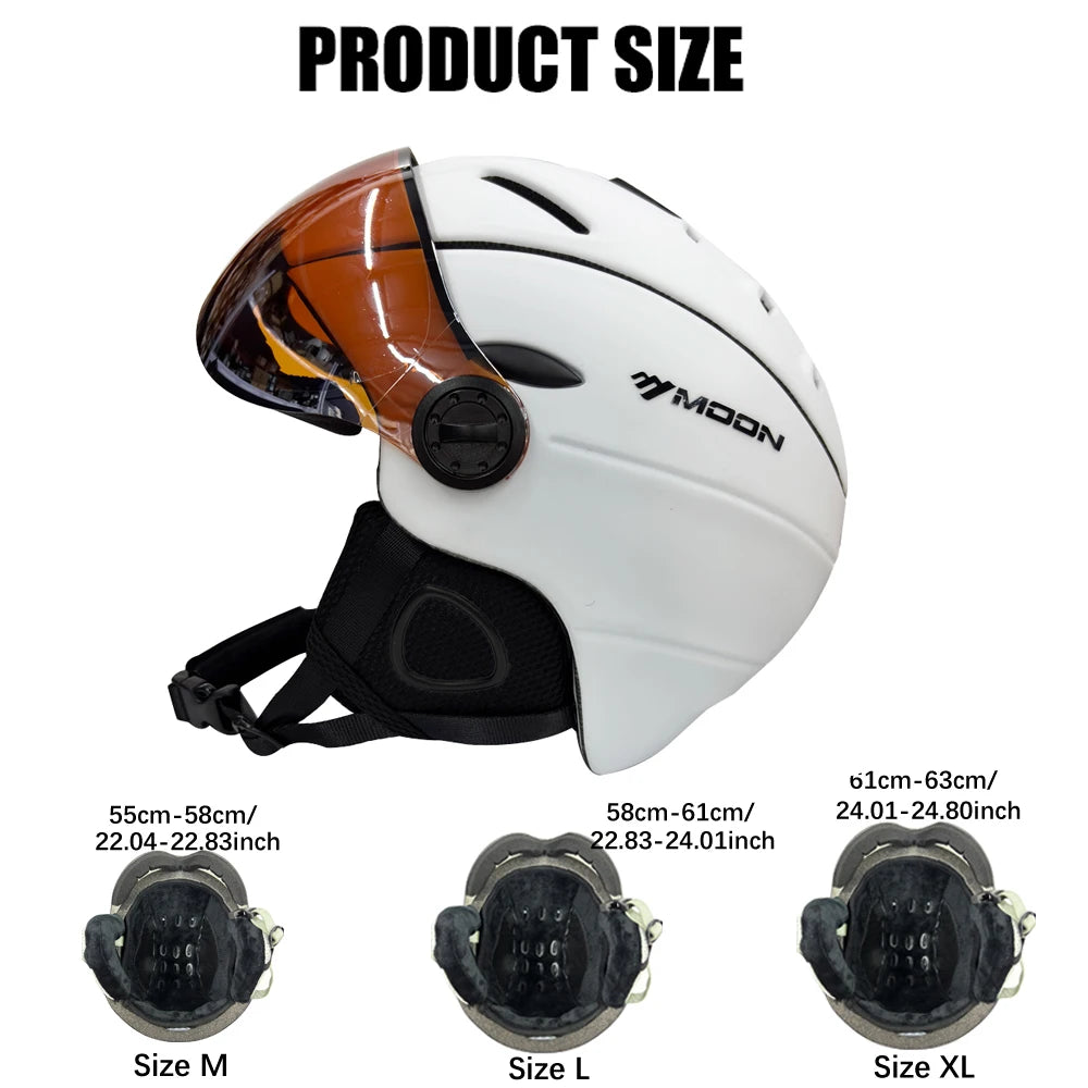 MOON Professional Half-Covered Ski Helmet Integrally-Molded Sports Man Women Snow Skiing Snowboard Helmets With Goggles Cover