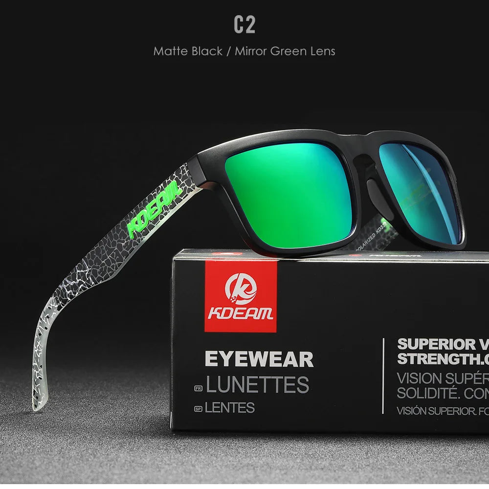 KDEAM Men's Polarized Sunglasses Fishing Lifestyles Mirrored Color Blocking Sun Glasses Women Legend Square Sunglass With Box