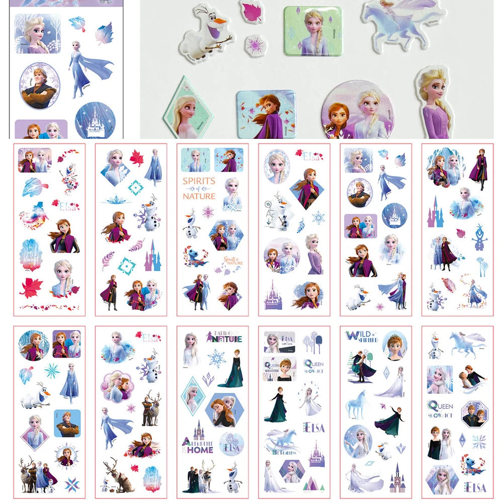 3/6/12Sheets Cute Disney Cartoon 3D Bubble Sticker Princess Mickey Mouse Cars Decals Kawaii Reward 3D Puffy Sticker for Kids Toy