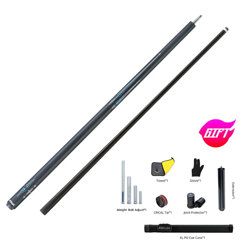 CRICAL CL-PRO Carbon Fiber Pool Cue Stick With 12.5mm Tip 3 * 8/8 Joint Pin Low Deflection for Professional 1/2 Billiard Cue