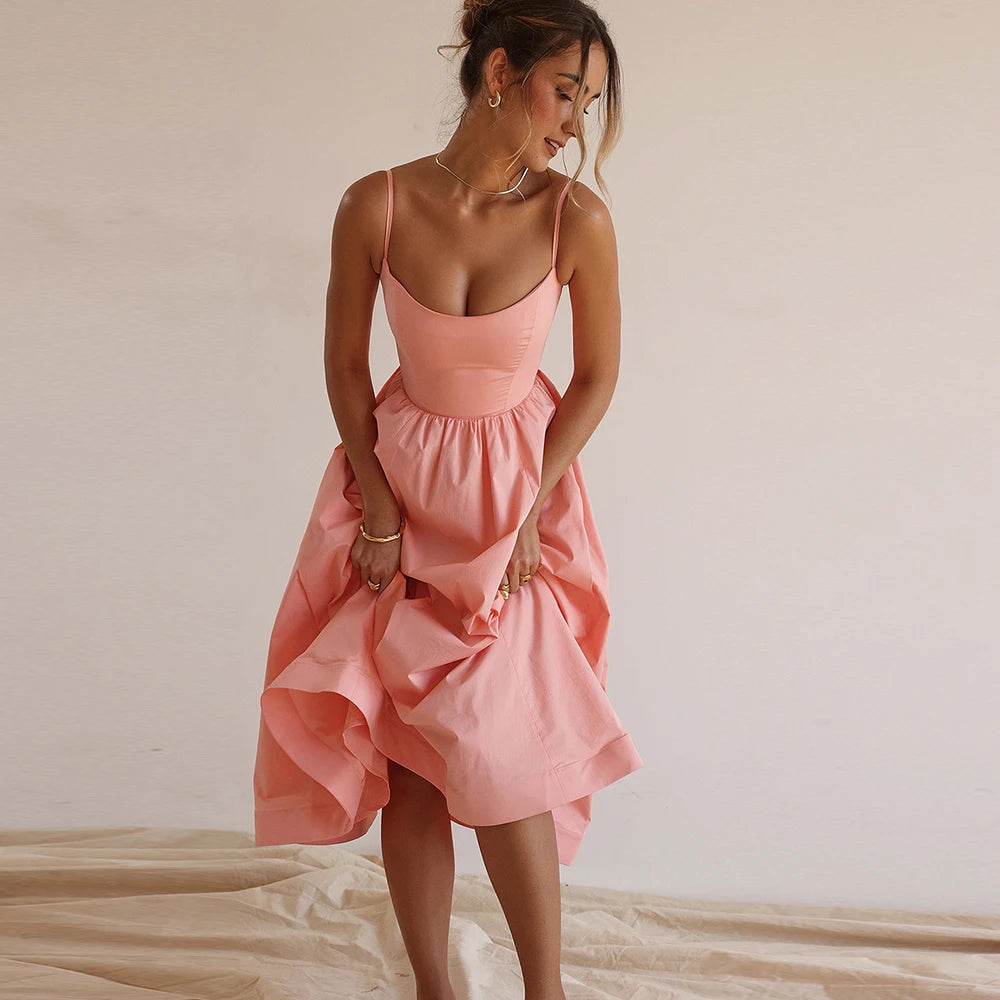 Suninheart Summer White Midi Beach Dress Elegant Spagehtti Strap a Line Wedding Guest Dress Casual Women Clothing 2023