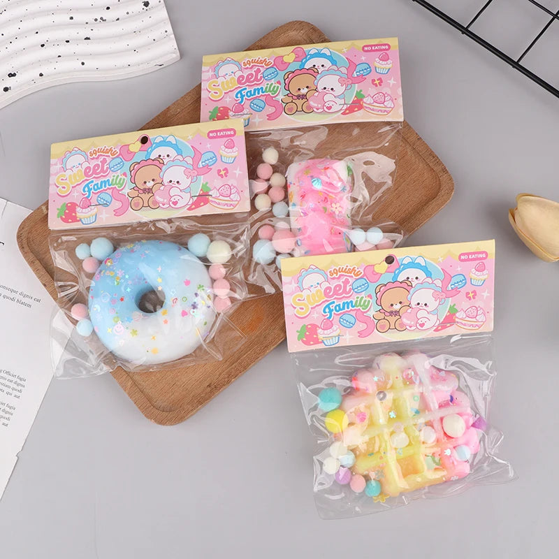 1PC Cute Squishy Toy Kawaii Plush Cake Waffles Donuts Food Slow Rebound Pinch Decompression Toy Stress Release Vent Gift