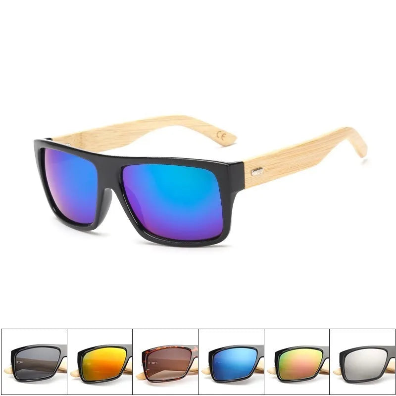 Original Wooden Bamboo Sunglasses Men Women Mirrored UV400 Sun Glasses Real Wood Shades Gold Blue Goggles Sunglases Male