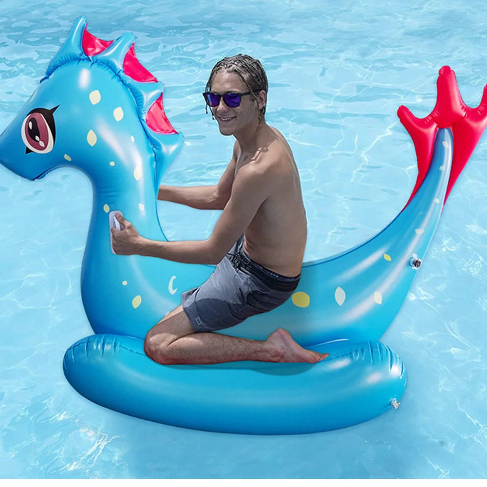 Inflatable Pool Float for Kids Adults Ride on Dinosaur Dragon Splash Pool Raft Summer Swimming Floating Row Beach Party Toys