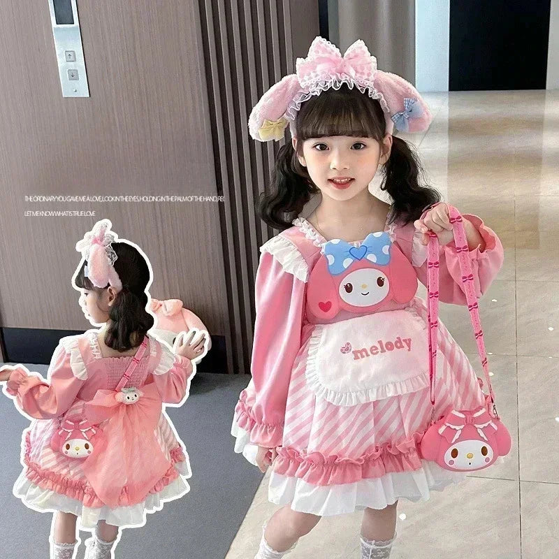 Sanrio Cinnamoroll Children's CosPlay Kuromi Dress Blue Girl Strap Skirt My Melody Dress Princess Dress Girl's Birthday Gifts