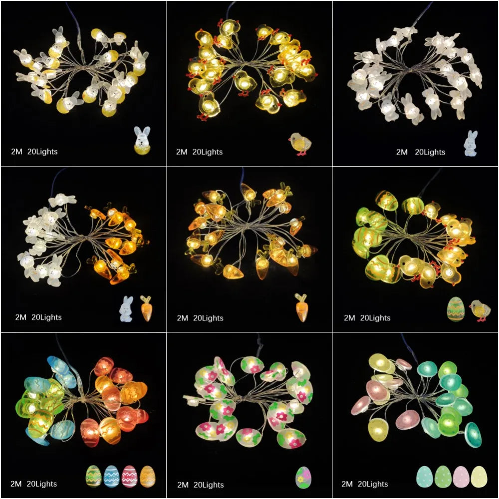 2M 20Leds Easter Fairy Light String Easter Eggs Rabbit Carrot Led Lights for Home Garland Diy Light Happy Easter Decoration 2025