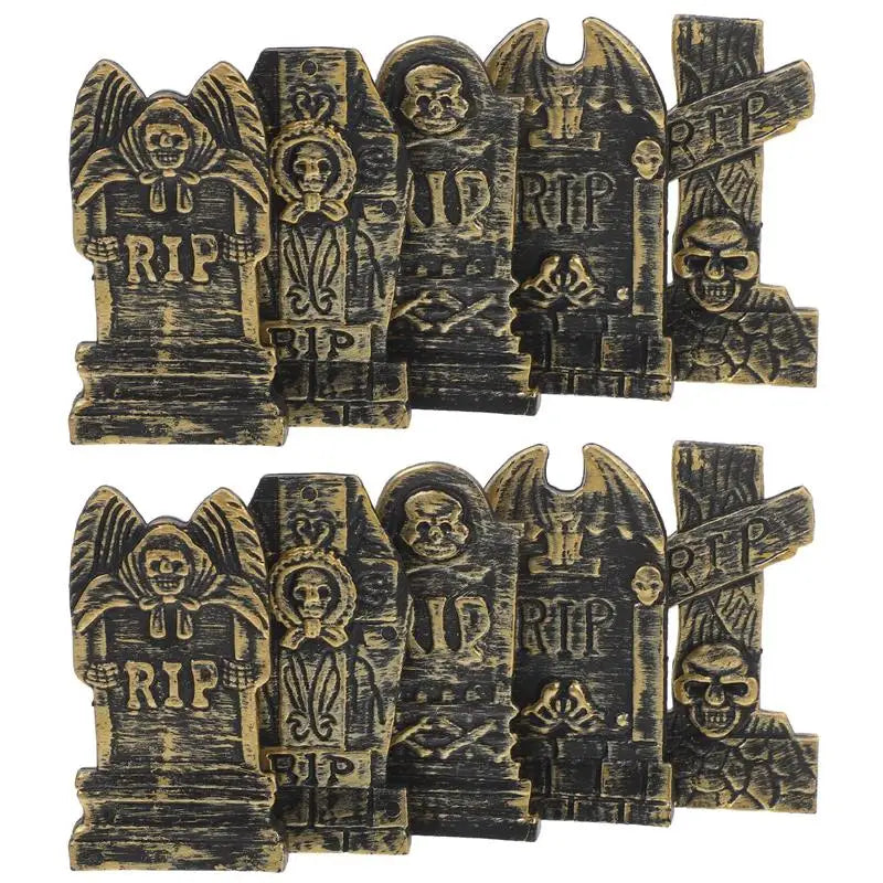 10pcs Horror Halloween Decoration Miniature Tombstone Micro Figurine Ornaments Hallowmas Prop Halloween Gravestone Model
