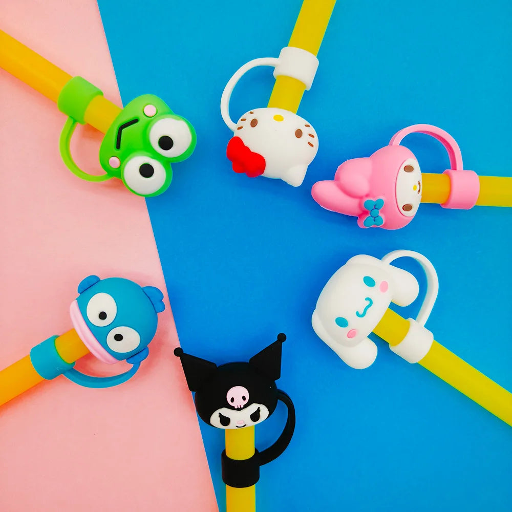 HelloKitty Sanrio Dustproof Straw Cap Sanrio Cinnamoroll Cute Cartoon Silicone Straw Cap Kuromi Cup Decorations Party Props Gift