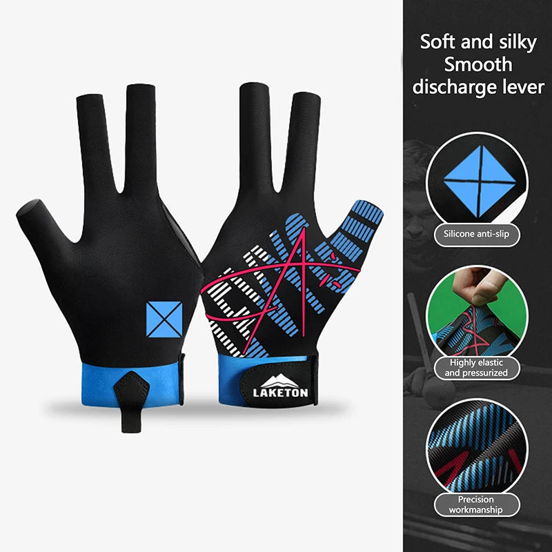 1pc Left Hand Billiards Glove Three Finger Snooker Billiard Glove Non Slip Stickers Elasticity Billiard Training Gloves