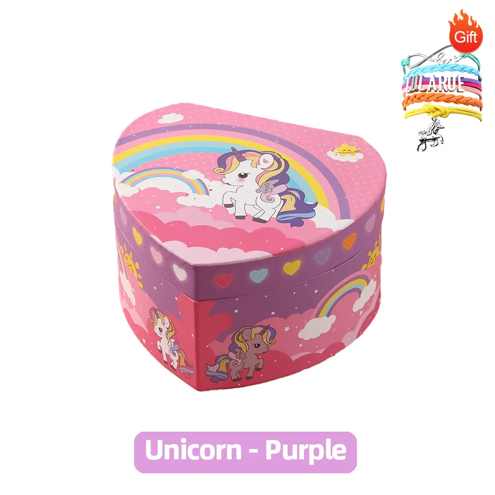 Unicorn Music Jewelry Box Heart-Shaped With Spining Ballet Dancer Doll Multi Purpose Storage Music Box Christmas Gifts for Girls