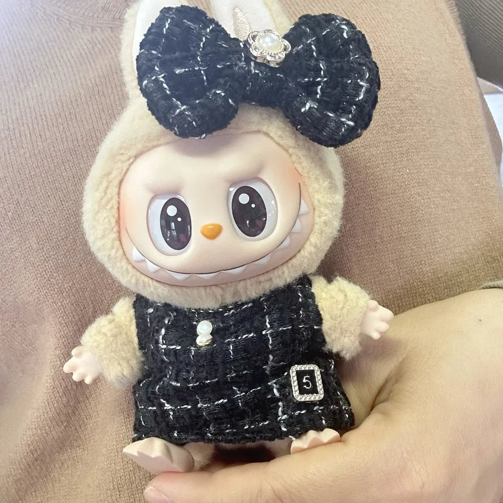 17cm Mini Plush Doll's Clothes Outfit Accessories for Korea Kpop Exo Labubu Idol Flower Shirt Leather Jacket Skirt Clothing Gift