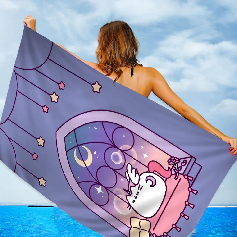 Cartoon P-Pusheen Kawai Cat Cartoon Beach Towel Cute Kawaii Room Decor Bath Girls Children Hand Towels for Bathroom Shower