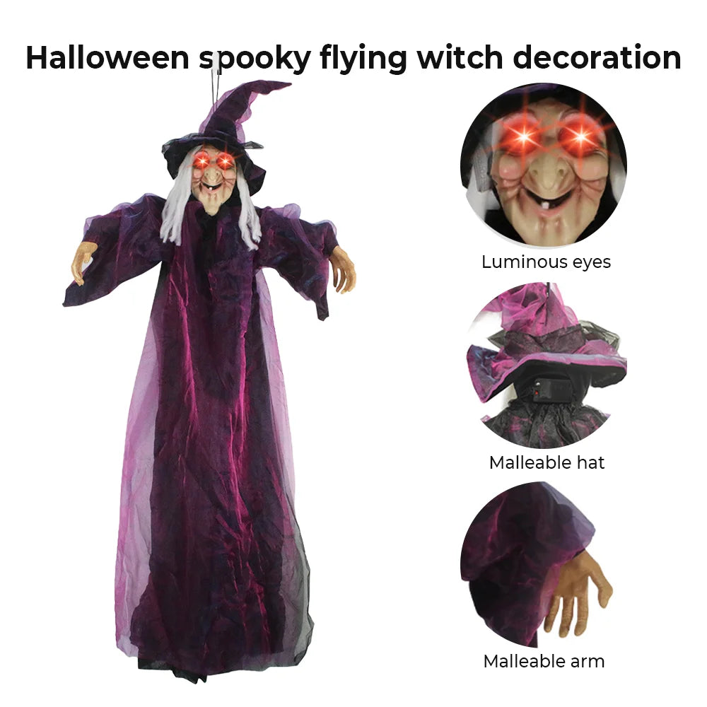 Halloween Life Size Talking Witch Purple Outdoor Spooky Scary Witch Animatronic Voice Controlled Glowing Screaming Decoration