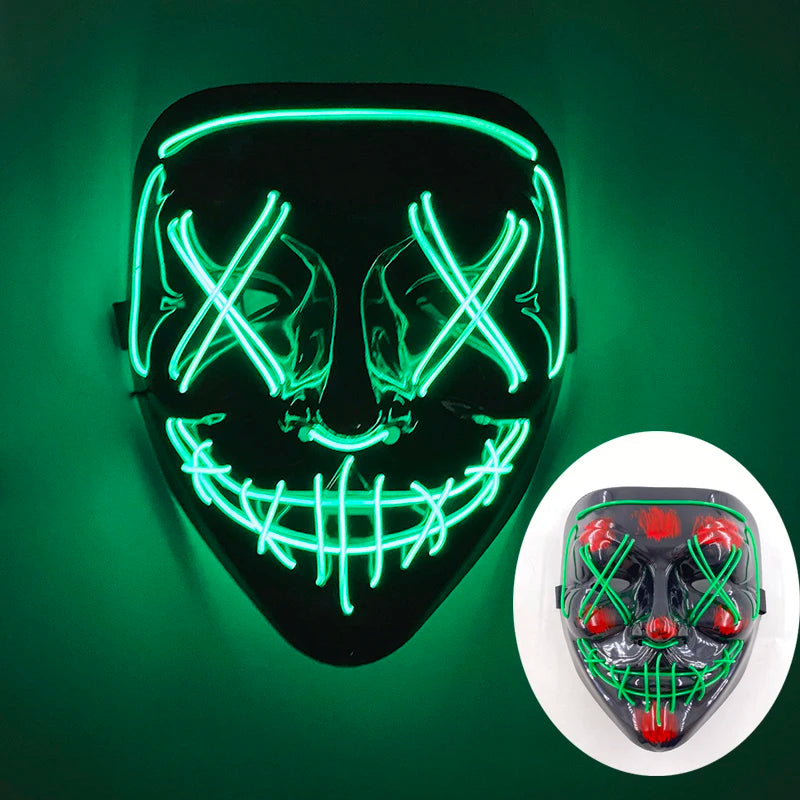Shuffle Dance Mask Luminous Purge Mask Demon Slayer Glowing Masquerade Cosplay Mask for Halloween Horror Haunted House Props