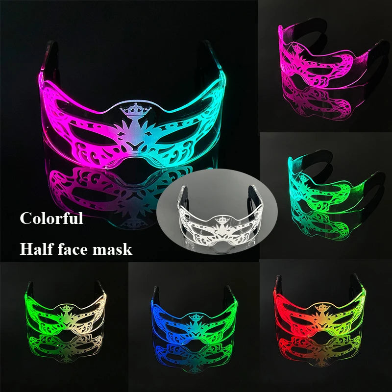 2025 Halloween Christmas Glow Supplies Party Half Face Mask Colorful Luminous LED Neon Light Mask Nightclub Bar Music Decor Prop