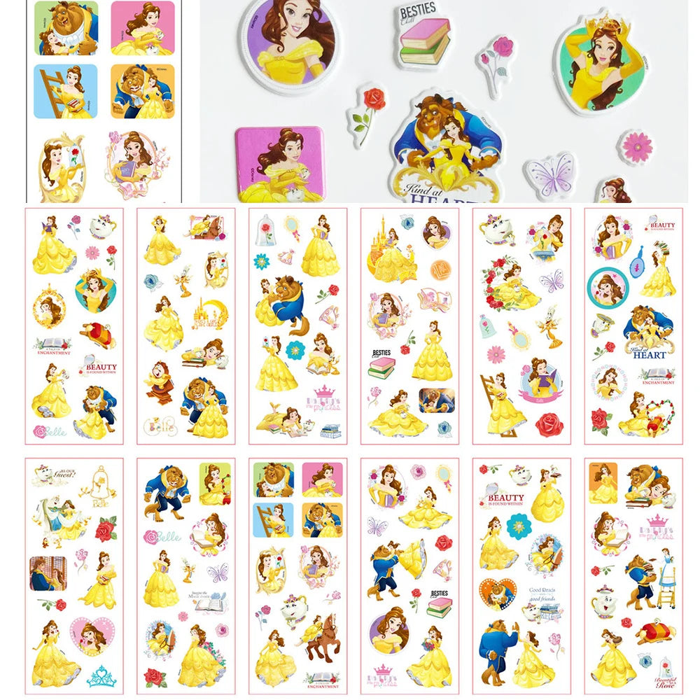 3/6/12Sheets Cute Disney Cartoon 3D Bubble Sticker Princess Mickey Mouse Cars Decals Kawaii Reward 3D Puffy Sticker for Kids Toy
