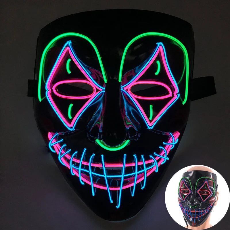 LED Killer Mask Halloween Dance Scary Theme Party Cosplay Costume Props LED Double Star Eyes Mask Glowing Colorful Creepy Mask
