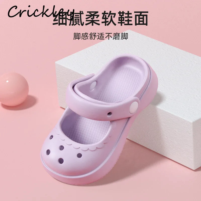 Summer Solid Girls Slippers EVA Soft Anti Slip Platform Kids Clogs Shoes Waterproof Hollow Out Garden Beach Children Slippers