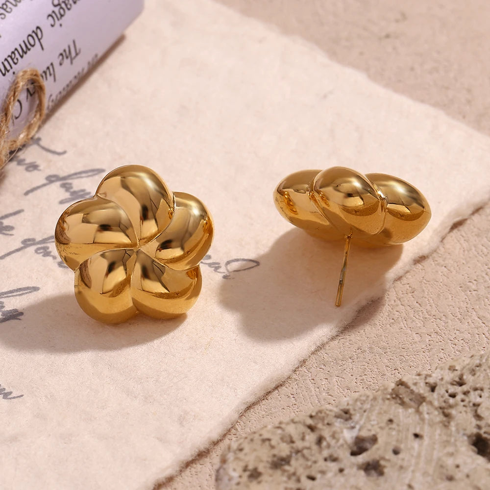 MamacitaSlay Simple Rotating Petals Gold Plated Earrings Waterproof Jewellery Women Girls Women's Accessories Trend 2024 Pusheen