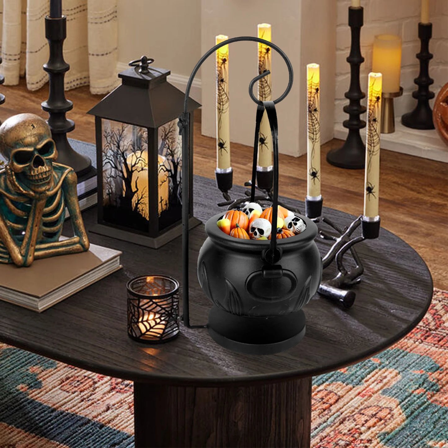 1set Halloween Decoration Party Witch Cauldron Indoor and Outdoor Props With Stand and Black Plastic Bowl Candy Party Gifts