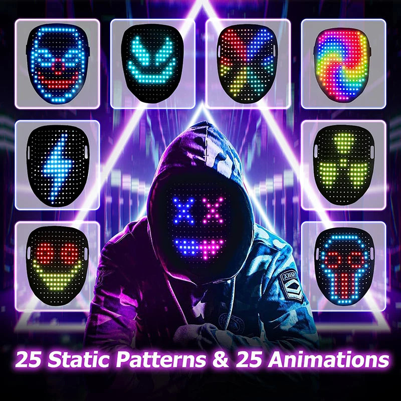 LED Mask With Gesture Sensing Light Up Face Transforming Led Halloween Mask for Kids Men Women Costume Cosplay Party