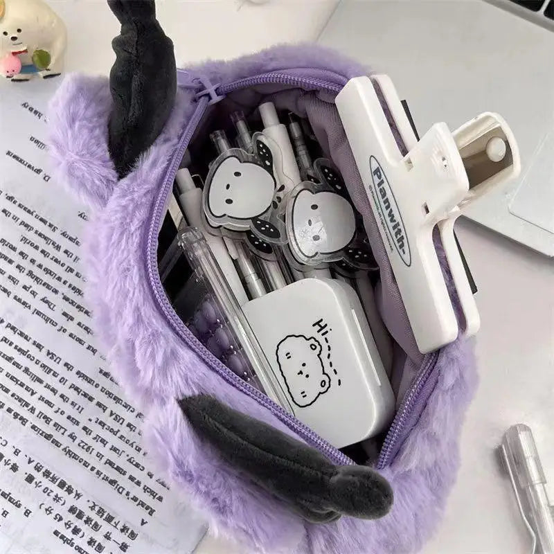 Sanrio Kuromi Cosmetic Bag Plush Pencil Case Hello Kitty Makeup Bag Large Capacity Stationery Pencil Pouch Storage Bag Girl Gift