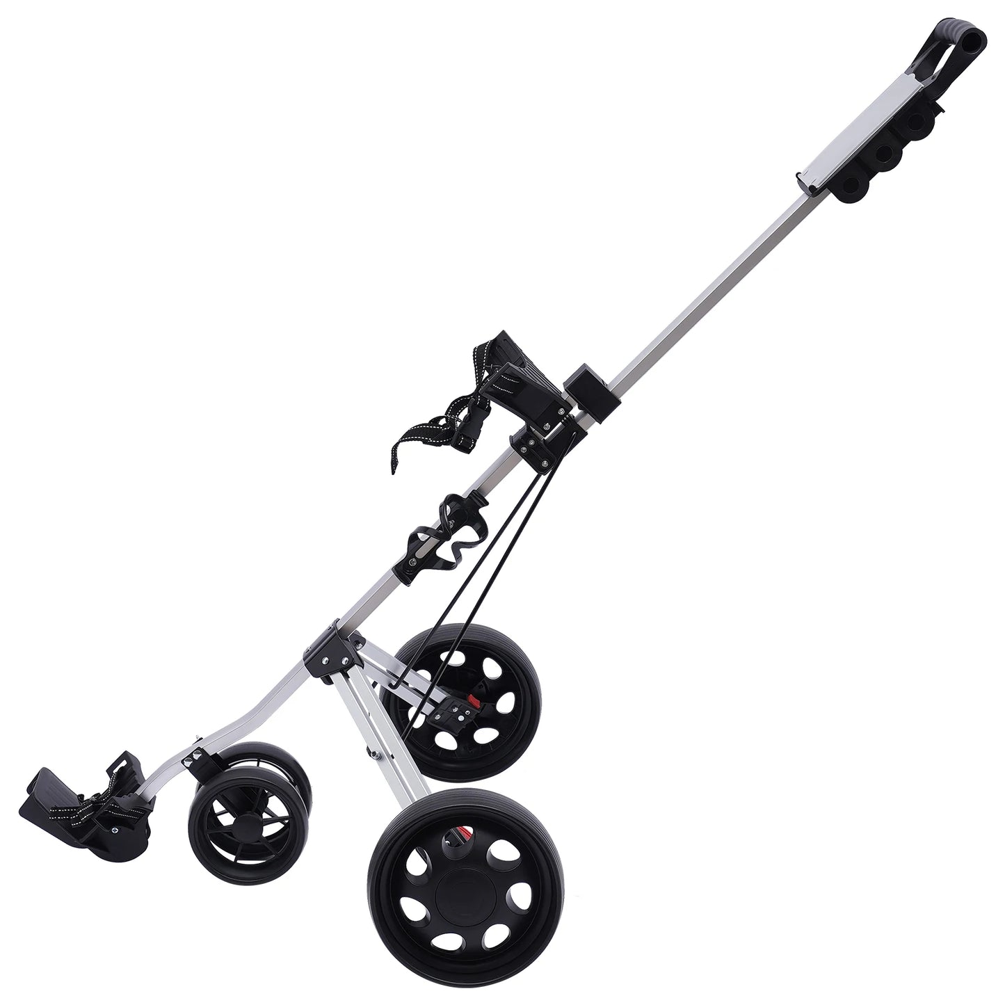 3-Wheel Golf Push Cart, Portable Foldable Golf Cart With Water Bottle Holder, Adjustable Straps, Foot Brake for Golf Course, Gym