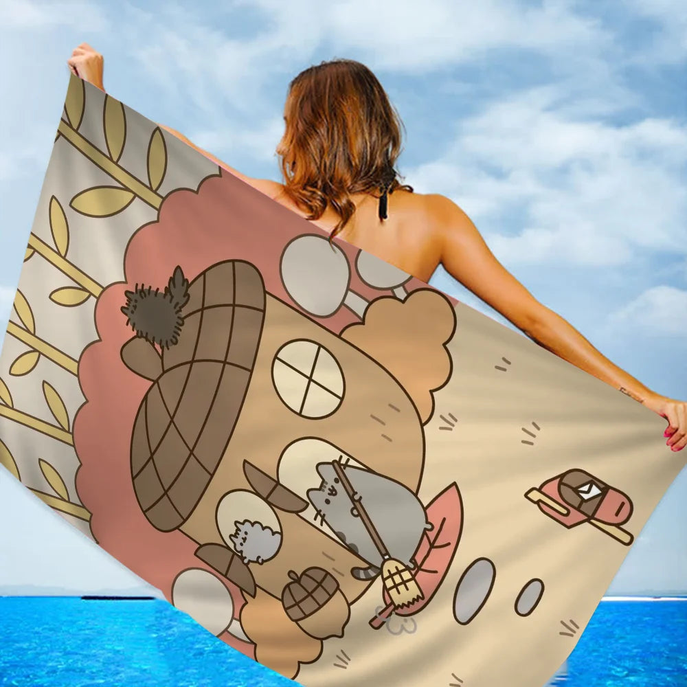 Cartoon P-Pusheen Kawai Cat Cartoon Beach Towel Cute Kawaii Room Decor Bath Girls Children Hand Towels for Bathroom Shower