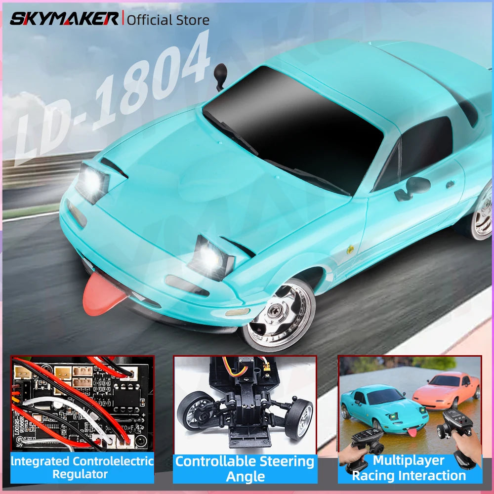 Skymaker LDRC LD1804 1/18 RC Drift Car MX5 2.4GHz RWD With ESP Gyroscope On-Road LED Lights Full Scale RC Cars Children Toy Gift