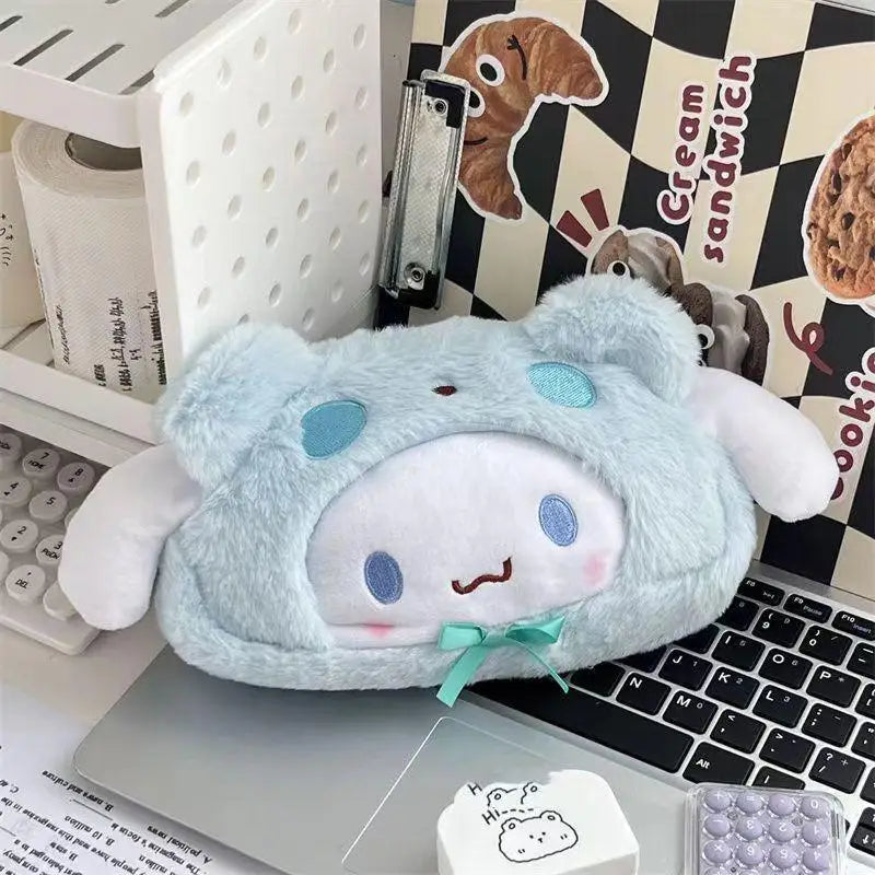 Sanrio Kuromi Cosmetic Bag Plush Pencil Case Hello Kitty Makeup Bag Large Capacity Stationery Pencil Pouch Storage Bag Girl Gift