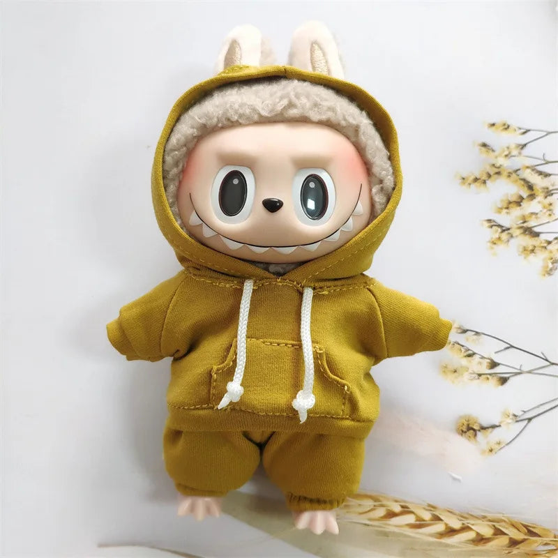 17cm Labubu Doll's Clothes the Monster Outfit Accessories Clothing DIY Kids Gift Girls Hooded Sweatshirt Pants Shoes White E25V