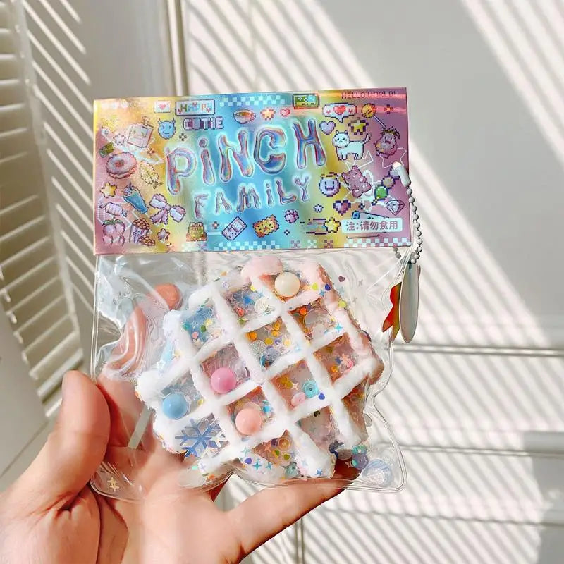 New Colorful Waffle Burgers Donut Squishys Stress Relief Toy Fashion Sequin Glitter Toys for Girl Soft Anti Anxiety Fidget Toy