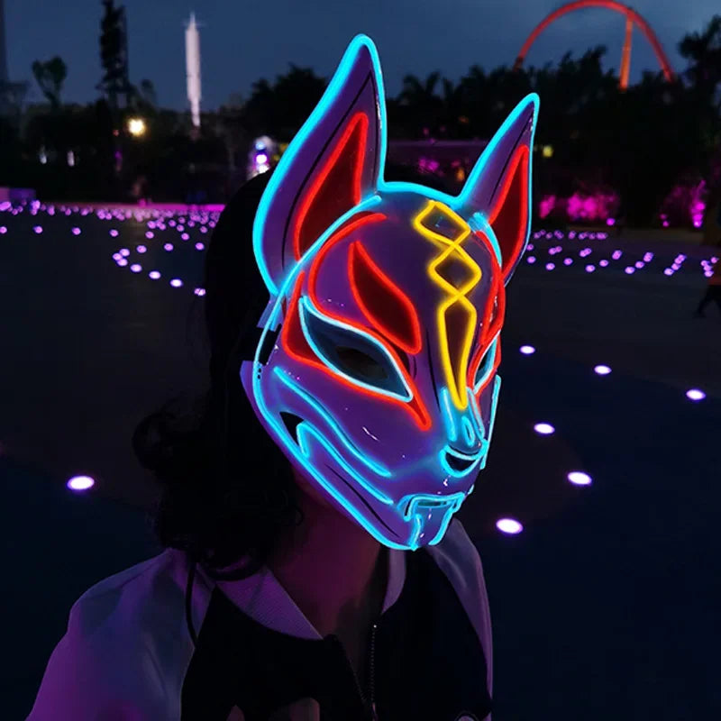 Glowing Halloween Party El Face Mask Japanese Anime Character Cosplay Led Clothing Fox Face Mask for Parties