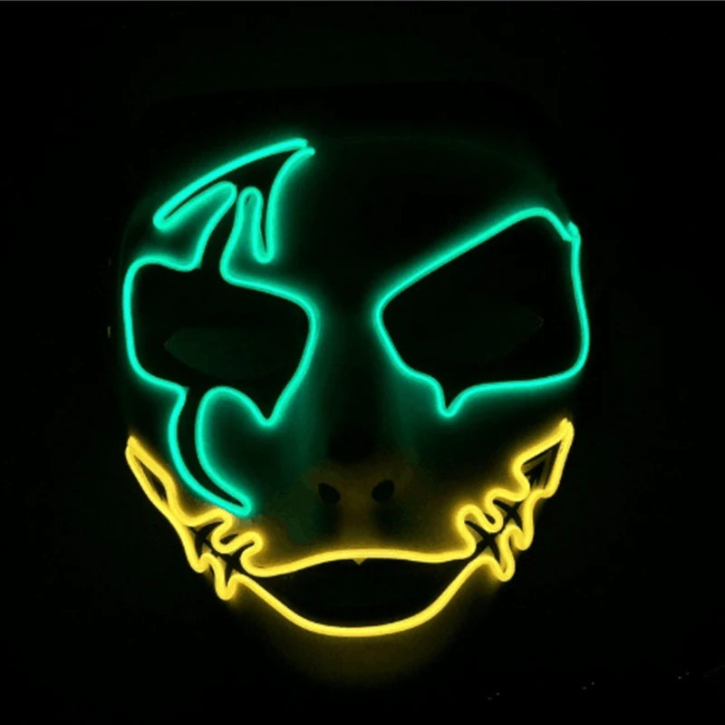 LED Hand-Painted Mask Halloween Carnival Masquerade Cosplay Horror Accessory Men's Mask Weird Face Mask Glowing Mascara Disfraz