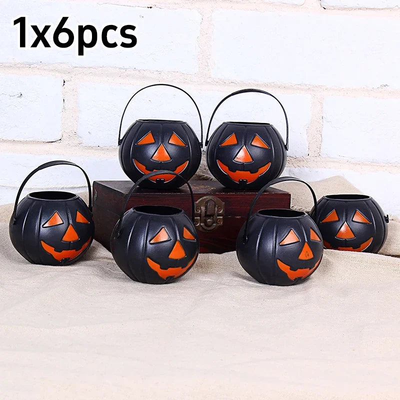 6pcs Halloween Cauldron Bucket Candy Pumpkin Mini Witch Black Pot Decor Buckets Bowl Witches Kettle Container